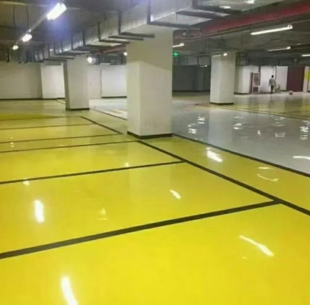 High solid epoxy floor coating applied on industrial warehouse floor