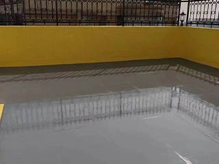 Polyaspartic flake flooring system with decorative finish, UV resistance, and durable protection for commercial spaces